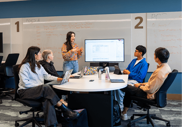 students collaborating in a learning space at ECU City